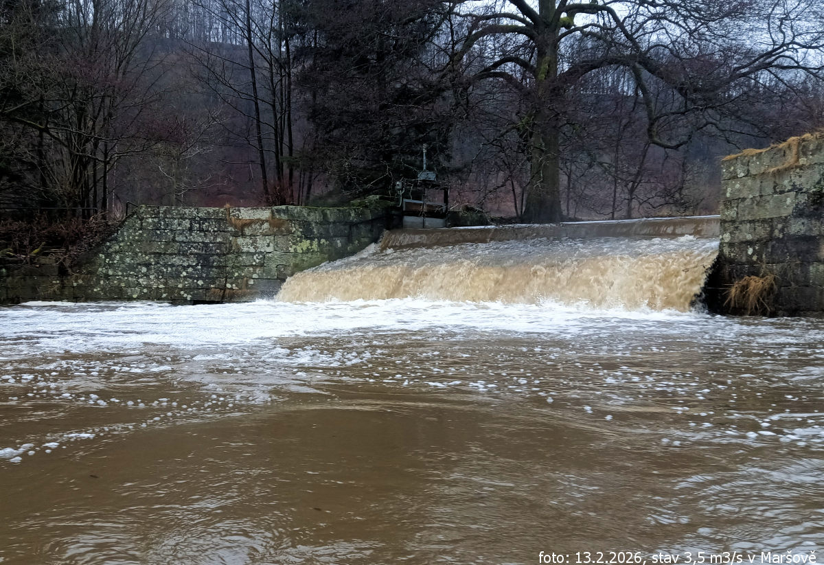 rkm. 51,1 Jez, stav 65 cm na vodočtu v Maršově